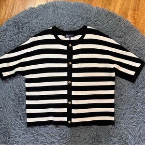Jones New York Signature Combed Cotton Cardigan Sweater Striped Size XL